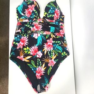 Shade & Shore Floral One Piece Swimsuit - Black and Pink